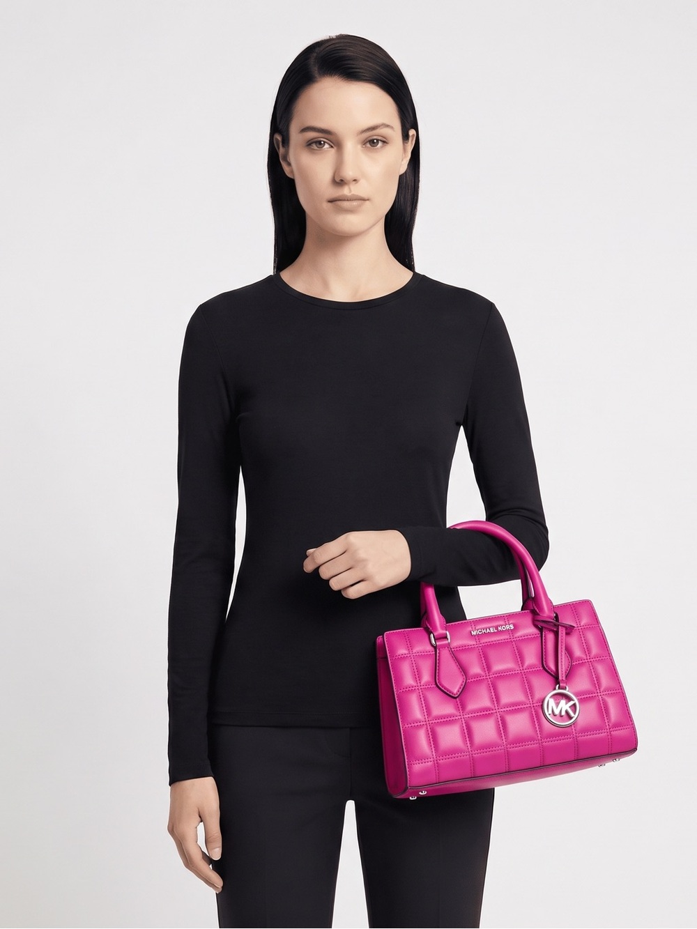 Michael Kors Quilted Satchel Handbag in Bright Fuchsia